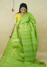 Pretty Parrot Green - Khadi Silk Stripes Thread Weaving Pattern